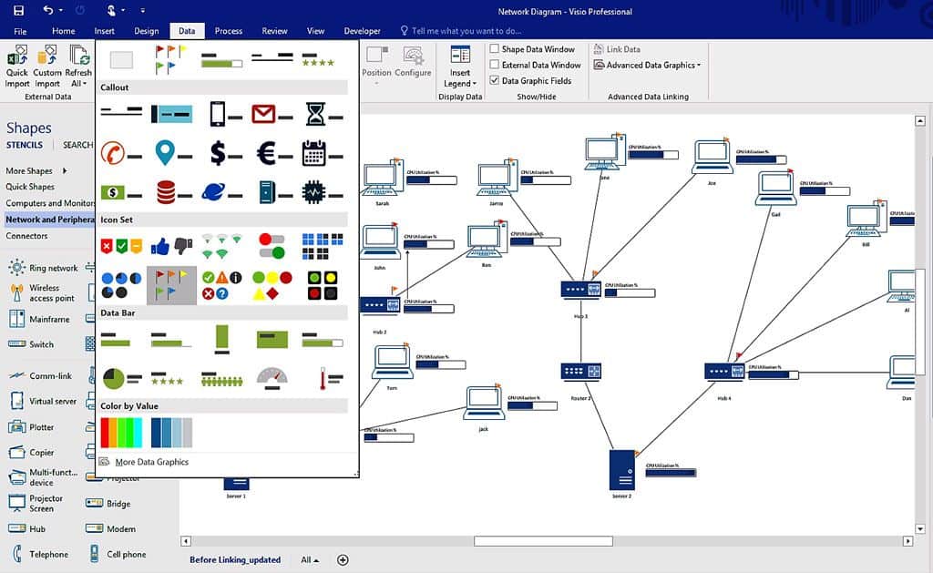 Microsoft Visio Diagraming LAN/WAN Network