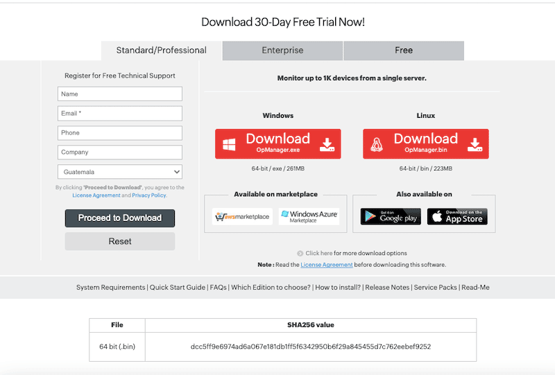 ManageEngine OpManager Download and installation process