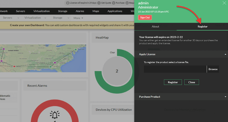 Registering OpManager