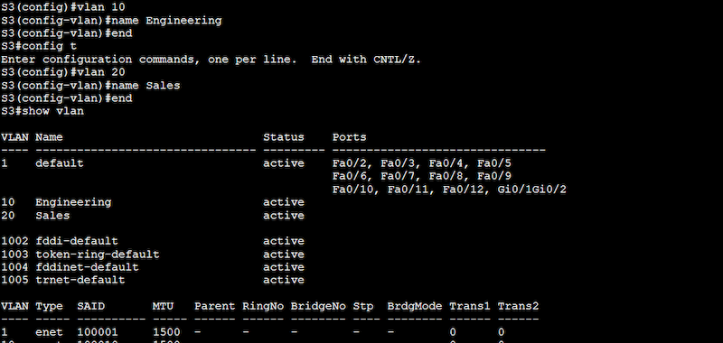 Configuration on Switch 3 (S3)