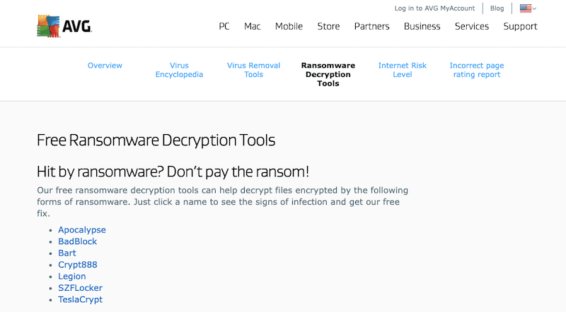 AVG Ransomware Decryption Tool