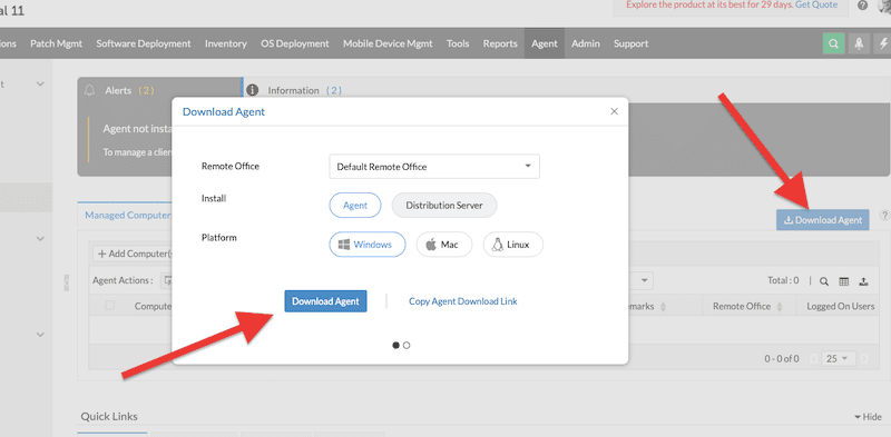 How to install an agent on ManageEngine Endpoint Central