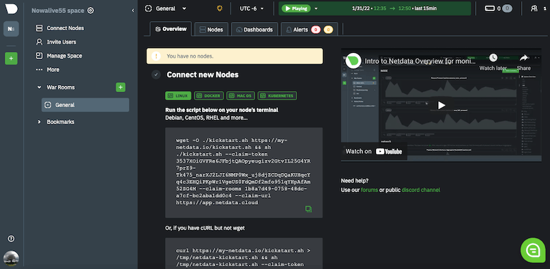 Example of Netdata’s user interface at the start