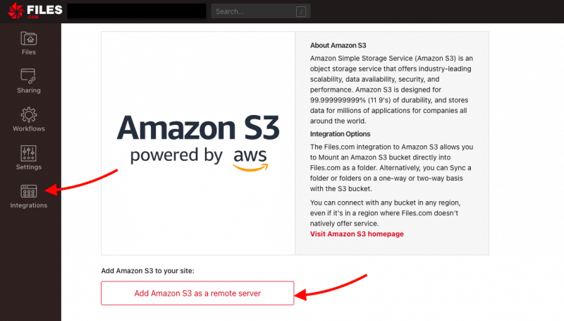 Add Amazon S3 as a remote server