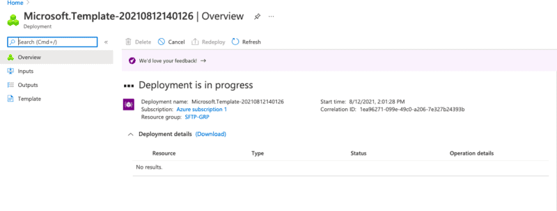 Deployment process initiation screenshot