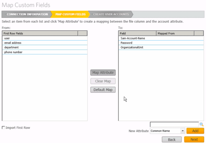 SolarWinds User Import Tool, Map Custom Fields