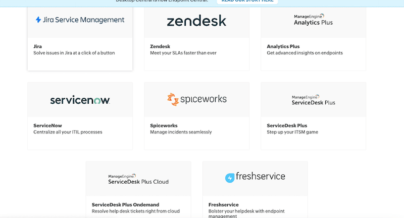 Popular IT service management tools that can integrate into Endpoint Central