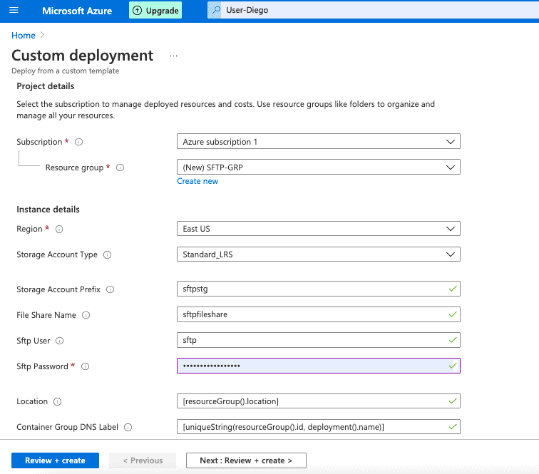 Microsoft Azure Custom Deployment Screen