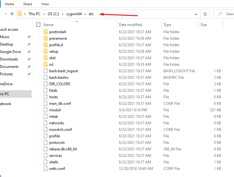 Cygwin’s installation folder