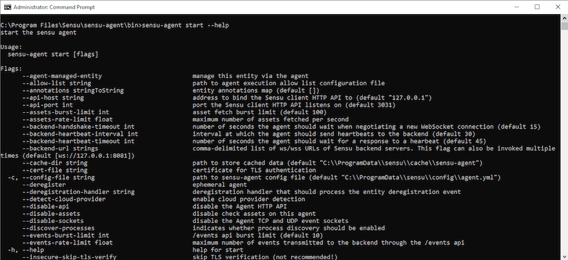 configuration of the Sensu agent using flags