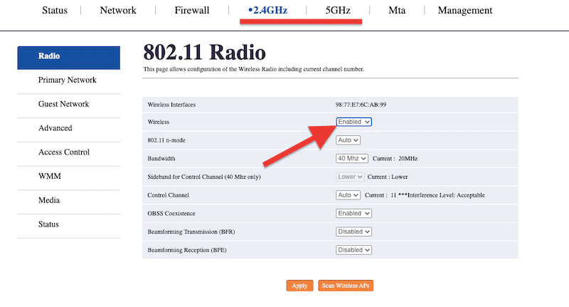 web admin console of the router