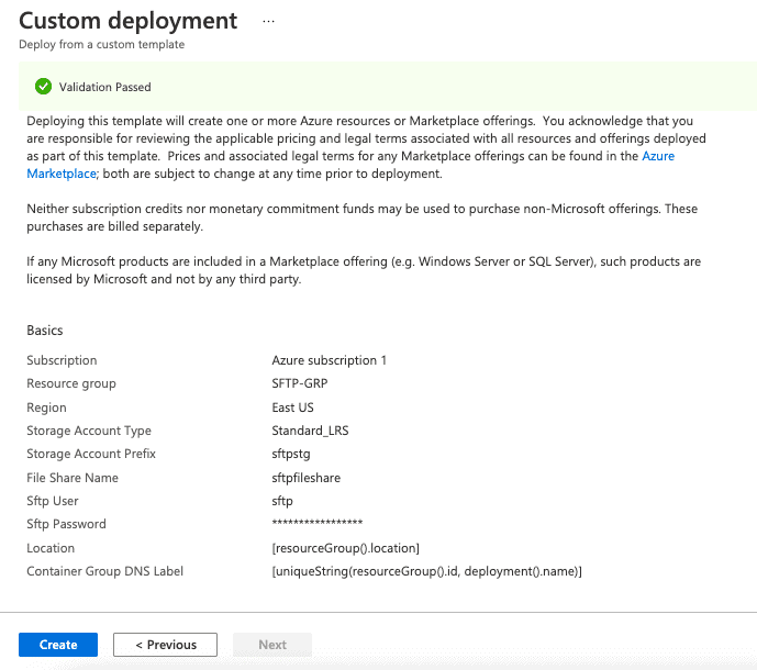 Custom deployment validation passed screenshot