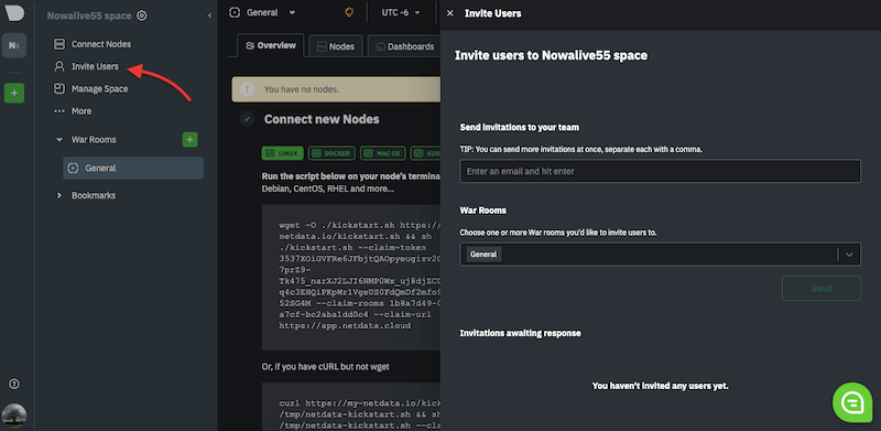 Netdata Invite Users area