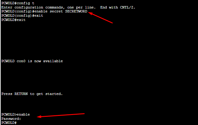 secure the privileged EXEC mode from unauthorized access, by using the “enable secret <...>” in the global configuration mode