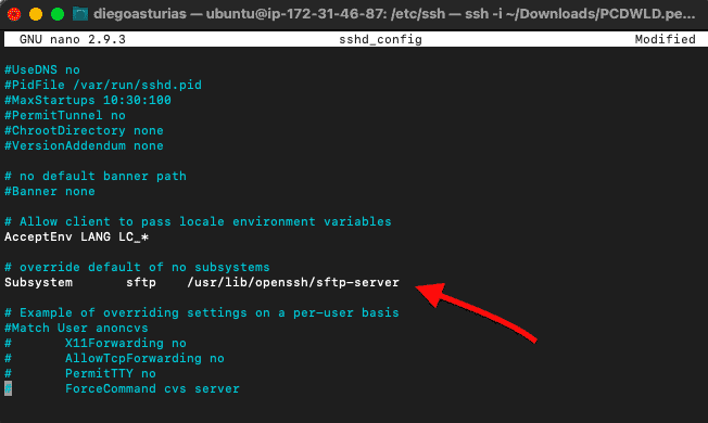 Configuring the SFTP subsystem of SSH