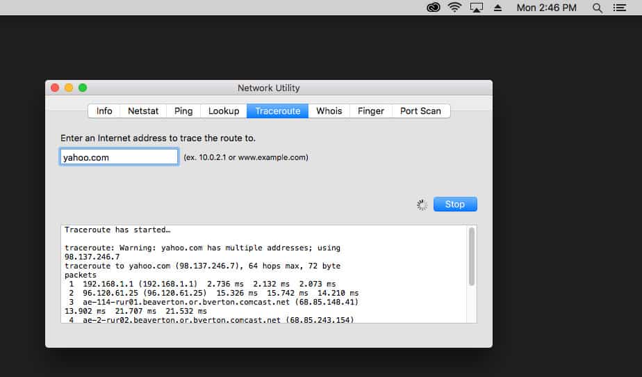 run traceroute gui from network utility