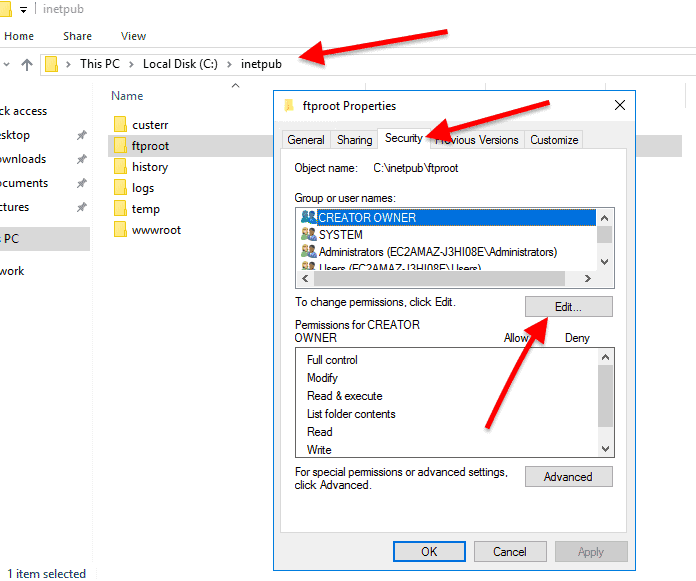 give the new user permission to the FTP root folder