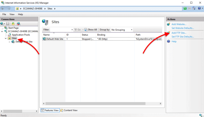 Create the FTP Site in IIS