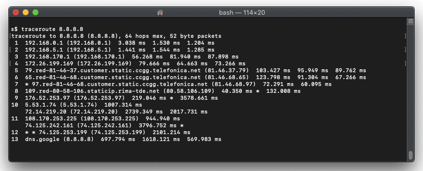 traceroute 8.8.8.8